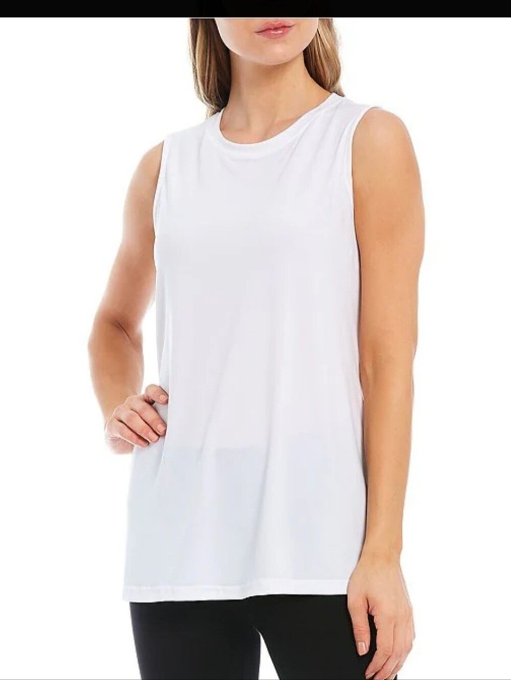 Ali Miles White Sleeveless Crewneck Tank Top